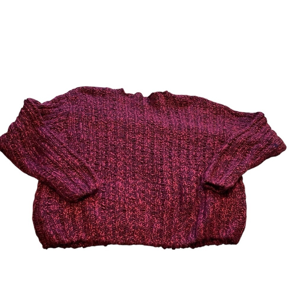 Dex Chunky Knit Cropped fit-Round Neck-Burgundy tone w/shimmer thread-Size 1X